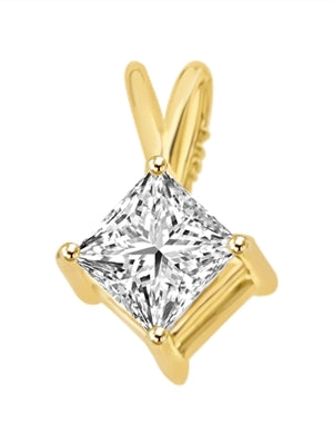 0.5ct wire basket setting princess cut stone in gold pendant