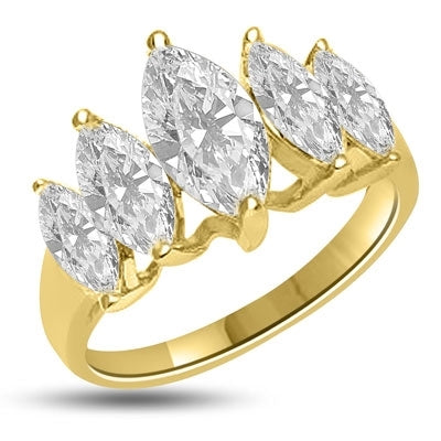 Diamond Essence Ring with 5 graduating Marquise Essence, appx. 2.5 Cts. T.W. set in 14K Solid Yellow Gold.