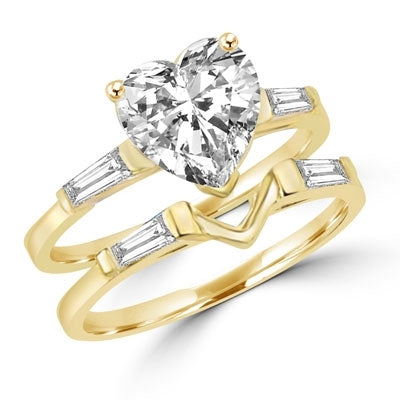 Ring wedding set heart cut stone and v shaped pair ring