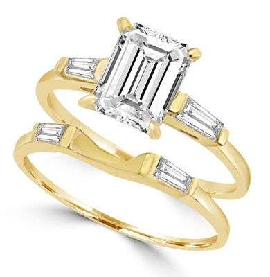 Ring wedding set emerald cut marquise stone