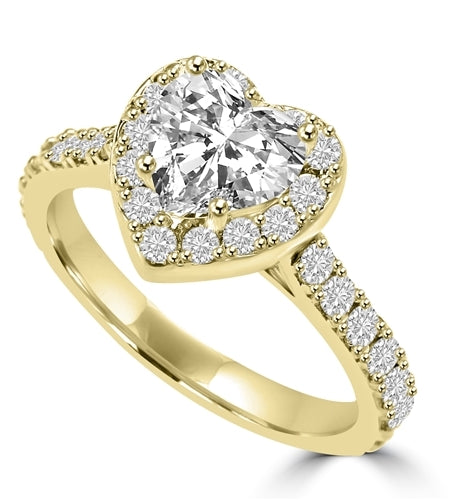 Diamond Essence 1 Ct. Heart In Four Prongs And Surrounded By Melee, 2.50 Cts.T.W. In 14K Solid Yellow Gold.