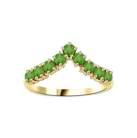 Stacking Ring V-shaped Emerald ring in 14K Solid Yellow Gold