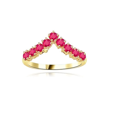 Stacking Rings-V-shaped Ruby rings in yellow gold