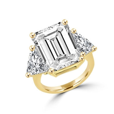 Designer Ring with 13.0 cts. Diamond Essence in center and triangle stones on each side. 21.0 Cts. T.W. set in 14K Solid Yellow Gold.