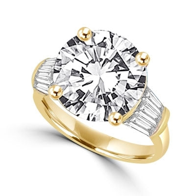 Ring 6 ct round stone with baguettes
