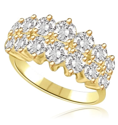Prong Set Designer Ring with Artificial Round Brilliant Diamonds by Diamond Essence set in 14K Solid Yellow Gold