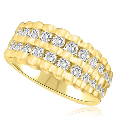 Channel Set Ribbed Ring with Simulated Round Brilliant Diamonds by Diamond Essence set in 14K Solid Yellow Gold