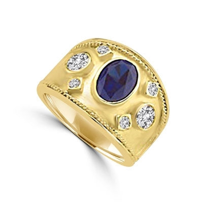 European Ring oval cut sapphire stone and round stones