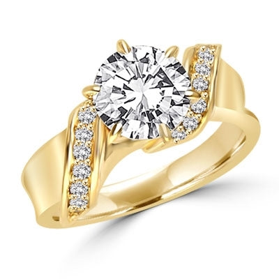 Intertwined Love! Brilliant 2 Ct Center in perfect harmony with twirling band of Round Stones. 2. 5 Cts. T.w. In 14k Solid Yellow Gold.