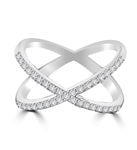 Diamond Essence Criss Cross "X" Ring with Round Brilliant Melee in 14K Solid Yellow Gold, 0.35 Ct.T.W.