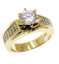 Diamond Essence Ring With 1 Ct. Round Brilliant Center Set in Six Prong Setting and Sparkling Melee on The Band Enhance the look in 14K Yellow Gold,1.25 Cts.T.W.