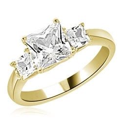 Diamond Essence Three Princess Stones Ring with 1.50 Cts. Center and 0.25 Cts. on each side,2 Cts.T.W. set in 14K Yellow Gold.