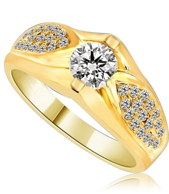 Designer Ring with 0.50 Ct. Round Brilliant Diamond Essence in center with cluster of Melee set in Leaf design. 1.35 Cts. T.W. set in 14K Solid Yellow Gold.