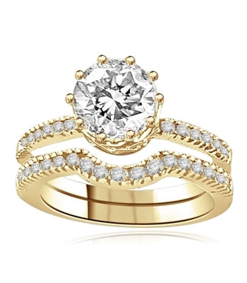 Yellow Gold-round diamond wedding set ring