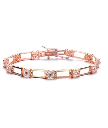 Diamond Essence Designer Bracelet With 0.06 Ct. Each Round Brilliant Stones, Four Round Stone Together Makes Floral Look And Separated By Metal Link Which Enhances The Beauty Of Bracelet In Rose Plated Sterling Silver, 2.64 Cts.T.W.