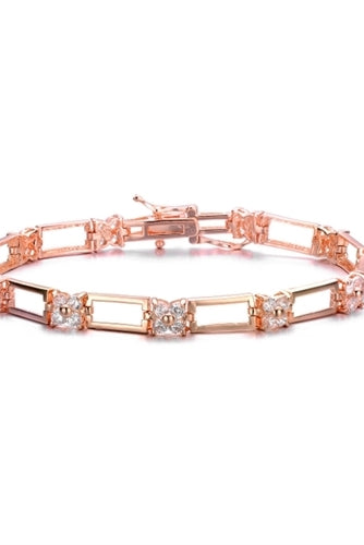 Diamond Essence Designer Bracelet With 0.06 Ct. Each Round Brilliant Stones, Four Round Stone Together Makes Floral Look And Separated By Metal Link Which Enhances The Beauty Of Bracelet In Rose Plated Sterling Silver, 2.64 Cts.T.W.