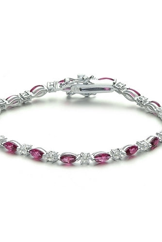 Diamond Essence Alternate Bracelet With Marquise Cut Ruby Essence and Round Brilliant Stone In Platinum Plated Sterling Silver.
