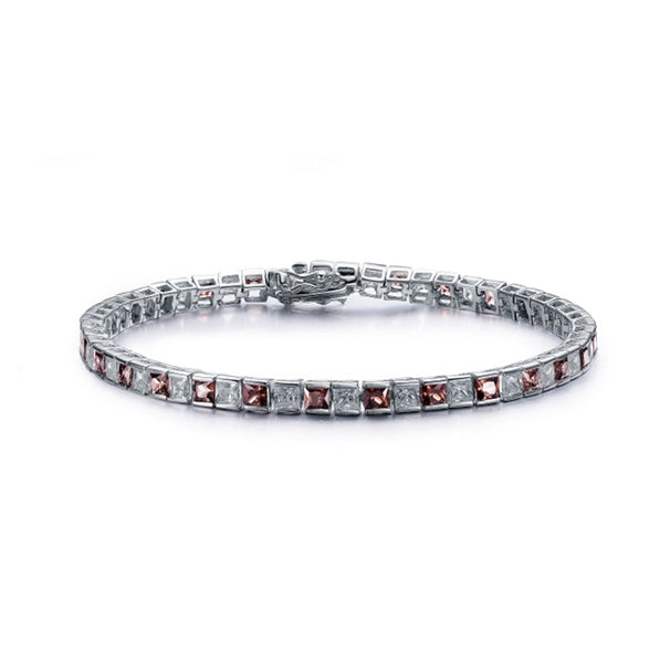 Channel Set Tennis Bracelet with Simulated Princess Cut Brilliant Diamonds by Diamond Essence set in Sterling Silver