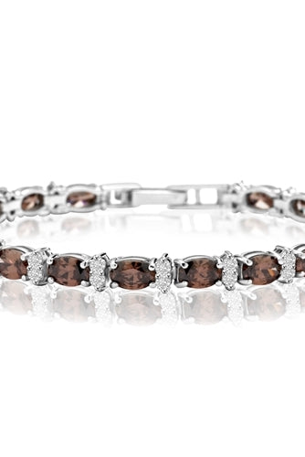 Diamond Essence Designer Bracelet With Oval chocolate And Round Brilliant Stones, 12.50 Cts.T.W. In Platinum Plated Sterling Silver.