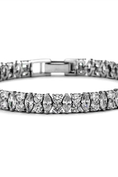 Diamond Essence Designer Bracelet With Marquise And Round Stones, 14 Cts.T.W. In Platinum Plated Sterling Silver.