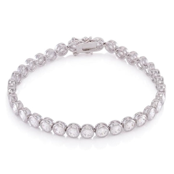 Platinum Plated Sterling Silver Bracelet, 7", with round bezel set Diamond Essence stones 0.25 cts. each, 32 in all, 8.75 cts.t.w.