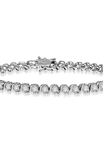 S links in prong setting bracelet in Platinum Plated Sterling Silver