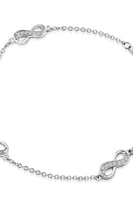 Infinity Bracelet with 0.20 ct. Round Brilliant Diamond Essece Round Stones. 7" Length, Platinum Plated Sterling Silver.