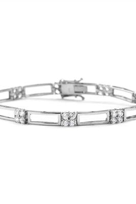 14K Gold Vermeil bracelet with two tracks of golden rails linked to 10- foursomes of round Diamond Essence masterpieces, 2.5 cts.