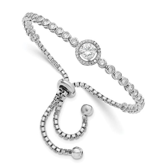 Diamond Essence Halo Setting Adjustable Bracelet, 4.0 Cts.t.w set in Platinum Plated Sterling Silver.