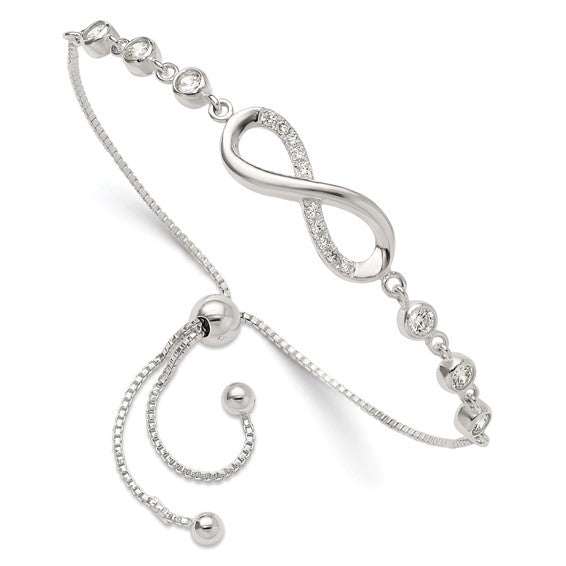 A beautiful Infinite Bracelet with Round Brilliant stones set in prong and Bezel setting makes a perfect wear for any occasion and endless opportunities.1.0 ct. t.w. in platinum-plated sterling silver.