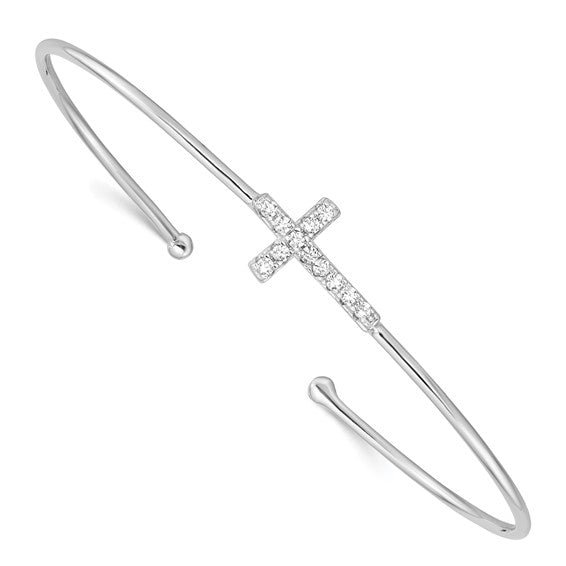 SILVER CUFF BRACELET DIAMOND CROSS