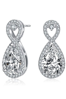 Diamond Essence Designer Infinite Earrings With Pear Essence And Brilliant Melee, 6.0 Cts.T.W.in Platinum Plated Sterling Silver. 9mm W x 20mm L.