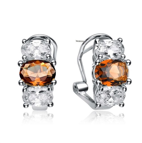 Prong Set Gemstone Earrings with Simulated Oval Cut Chocolate Essence stone by Diamond Essence set in Sterling Silver