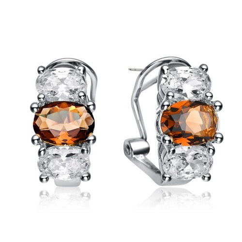 Prong Set Gemstone Earrings with Simulated Oval Cut Chocolate Essence stone by Diamond Essence set in Sterling Silver