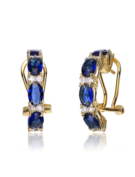 Diamond Essence Half Hoop with Oval cut Sapphire Stones and Round Brilliant Melee, 4.0 cts.t.w.