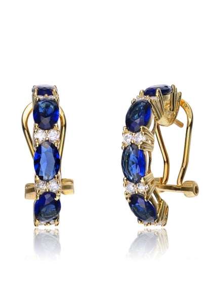 Diamond Essence Half Hoop with Oval cut Sapphire Stones and Round Brilliant Melee, 4.0 cts.t.w.