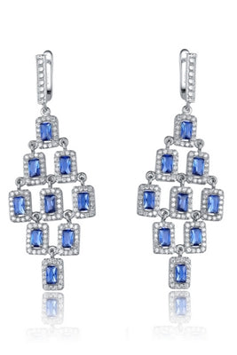 Diamond Essence Earrings with Radiant cut Sapphire surrounded by Round Brilliant Melee, 10.0 cts.t.w. - SEC2652S