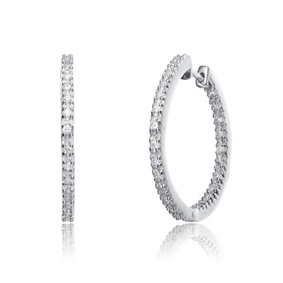 IN AND OUT . 2 '' Extra large hoop earrings, Diamond Essence round melee set in Platinum Plated Sterling Silver. 5.0 cts.t.w.