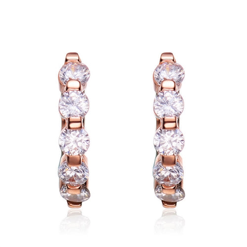 Tension Set Hoops with Simulated Round Brilliant Diamonds by Diamond Essence set in Rose Plated Sterling Silver