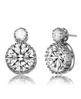 Diamond Essence Earrings With 0.5 Ct. And 5 Cts. Round Brilliant Stone Set in Crown Setting, 11 Cts.T.W. In Platinum Plated Sterling Silver.
​​Approx Size Of Earrings Is 14mm Length And 9 mm Width.