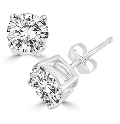 Diamond Essence Ear studs, 0.75 carat each, set in Platinum Plated Sterling Silver prongs settings, 1.50 Cts.T.W.
