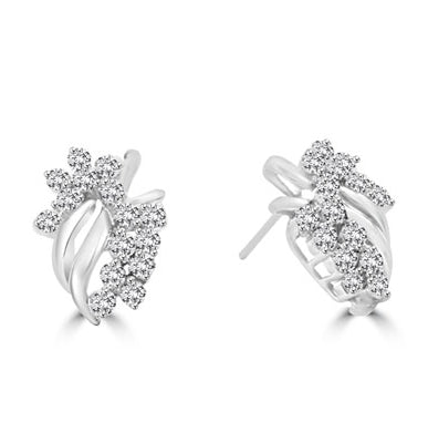 Cluster Earring with round diamond essence stone in platinum palted sterling silver.