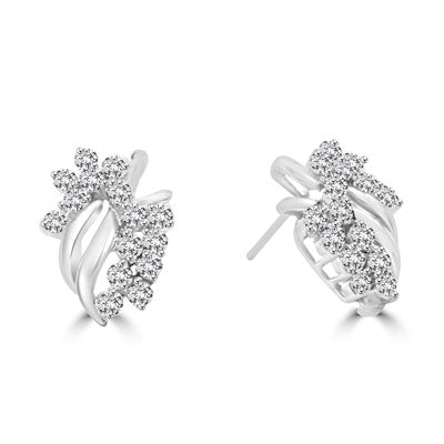 Cluster Earring with round diamond essence stone in platinum palted sterling silver.