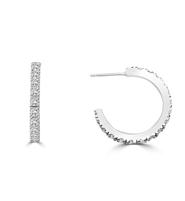 Sparkling Half hoop earrings with Diamond essence round brilliant stones set in Platinum Plated Sterling Silver, 3.6 cts.t.w.