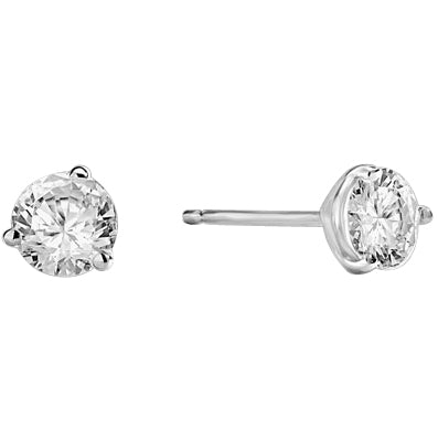 Pair of Studs in three prongs Martini Setting, Round Diamond Essence in each stud. 2.0 Cts T.W. set in Platinum Plated Sterling Silver.