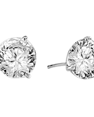 Pair of Studs in three prongs Martini Setting, Round Diamond Essence in each stud. 6.0 Cts T.W. set in Platinum Plated Sterling Silver.