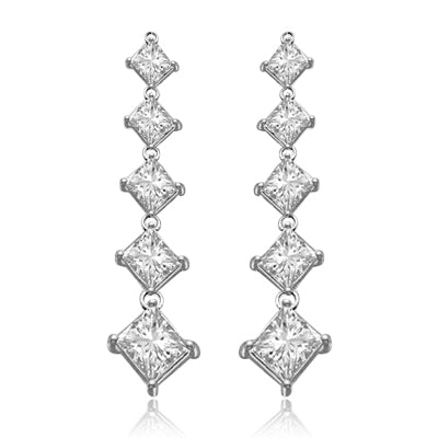 5 princess cut square Stone silver drop earring