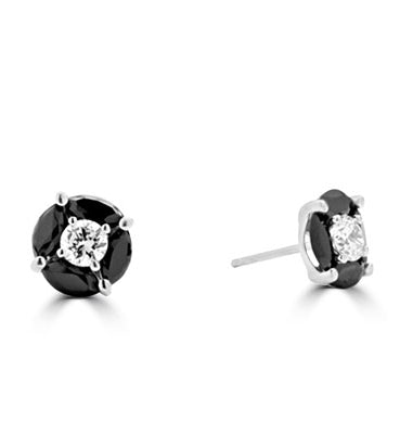 Platinum Plated Sterling Silverblack onyx & round stone earrings.