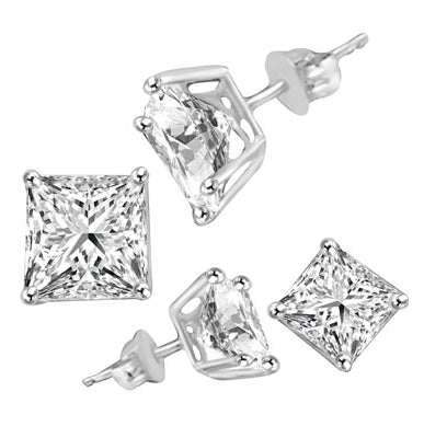 square cut stone sterling silver earrings