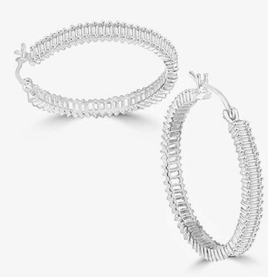 hoop earrings with baguettes in silver